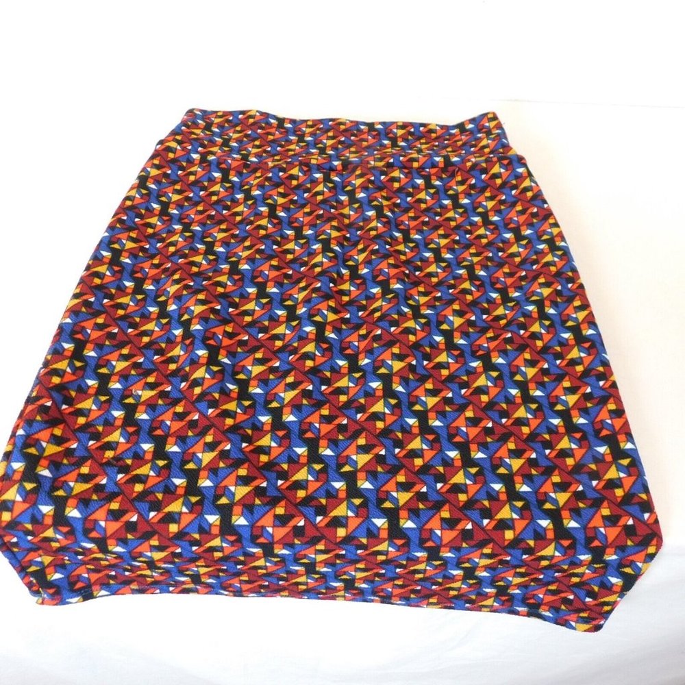 LuLaRoe Multi-Color Geometric Cassie Skirt Size Medium Stretch Blue Red Black - Picture 3 of 6